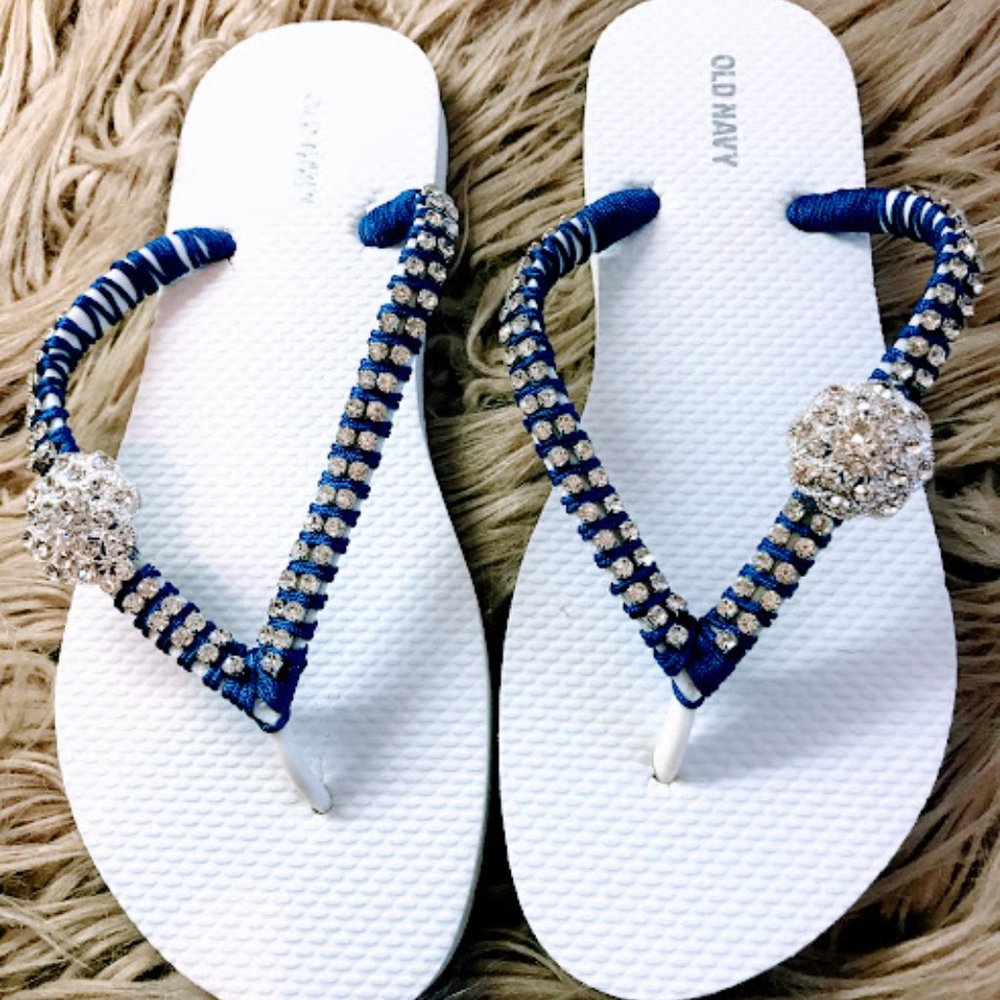 Bridal Flip Flops, Wedding Navy Lace.